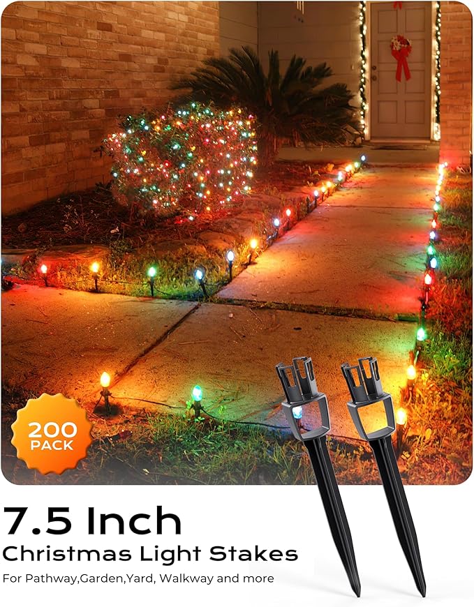 100-Pack Plastic Light Stakes, 7.5 Inch Christmas Yard Stakes for C7 C9 Christmas Lights Outdoor, Universal Yard Stakes for Outdoor Holiday Lights Use on Garden Lawn Patio Path Walkway – Black