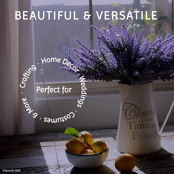 Butterfly Craze Lavender Flower Stems - Lifelike Outdoor Artificial Plants - DIY Crafts & Floral Picks - Planter Filler & Window Flower Box - Pack of 8, 14.5"-16.5" Violet & Green