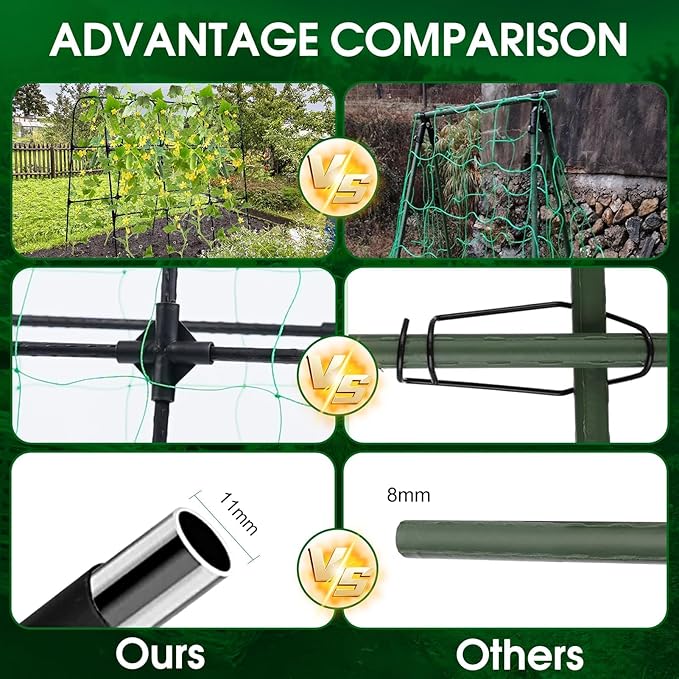 Garden Arch Trellis for Climbing Plants Outdoor, 50x48 inch Cucumber Trellis Raised Bed, Rustproof Metal Climbing Plant Support Vegetable Vine Flower Fruits, with Netting, Lightweight, Black