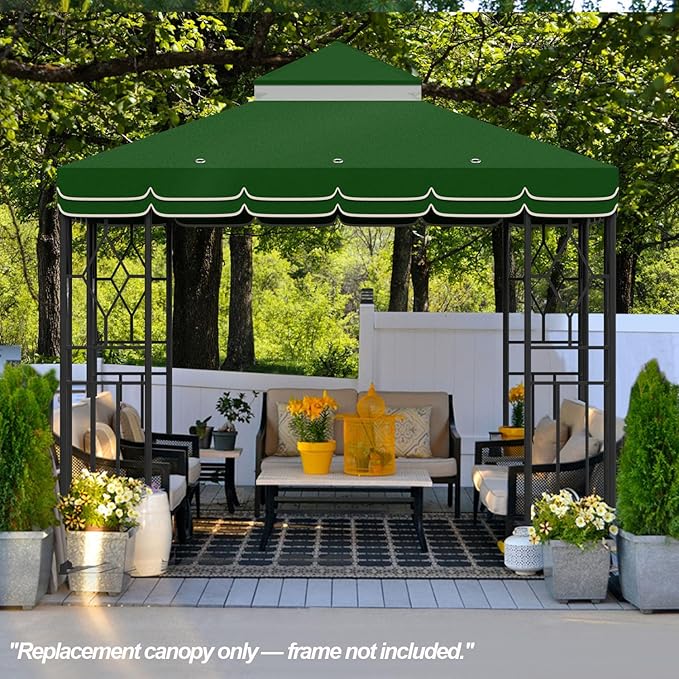 10x10 Canopy Replacement Top Double Tiered Gazebo Cover for Yard, Patio & Garden Durable Sunshade Replacement (Green with lace)