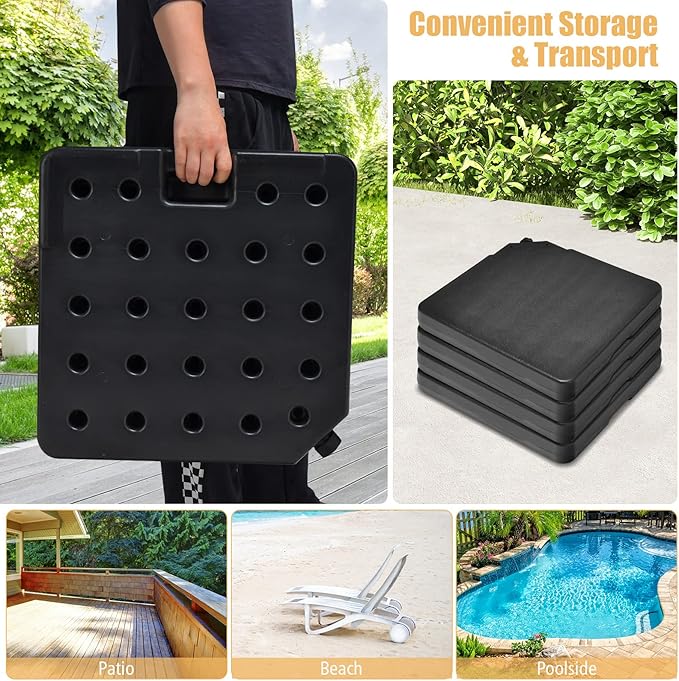 Tangkula 4Pcs 13L 220 lbs Cantilever Offset Patio Umbrella Base, Water & Sand Filled Heavy Duty Outdoor Umbrella Base, Square Umbrella Base Plate Set with Easy-Fill Spouts, Black