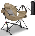 Ainfox Hammock Camping Chair, Foldable Portable Rocking Chairs for Adults Outside Swinging Camp with Cup Holder Pillow for Outdoor Patio Poolside (Brown)
