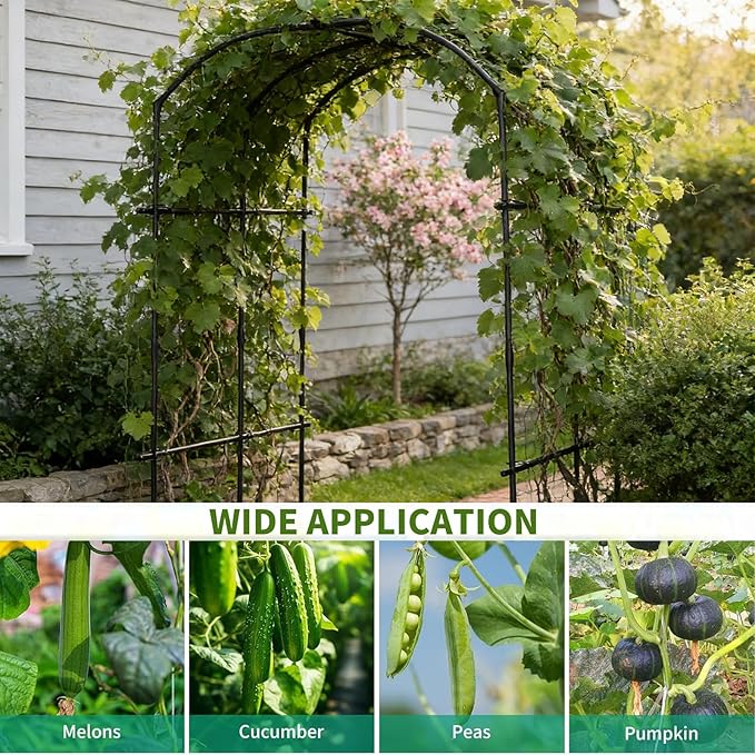 DoCred Tall Garden Arch Trellis for Climbing Plants, 87in Tall Metal Plant Support Trellis Archway for Climbing Vine Vegetable/Fruit/Flower Outdoor Yard Lawn Garden Arch Tunnel Trellis