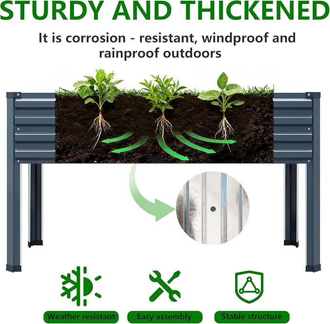 Vengarus Galvanized Raised Garden Bed Outdoor with Legs,48×18×30in Metal Elevated Raised Planter Box for Backyard, Patio, Balcony, 300lb Capacity,Grey(2PCS)