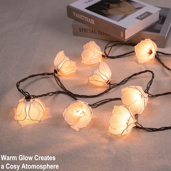 Decorative String Lights Plug in with 10 Incandescent Bulbs, Flower Garland Fairy Lights Connectable Weatherproof Outdoor Indoor for Wedding Garden Pergola Bedroom Porch Floral Home Decor (White)