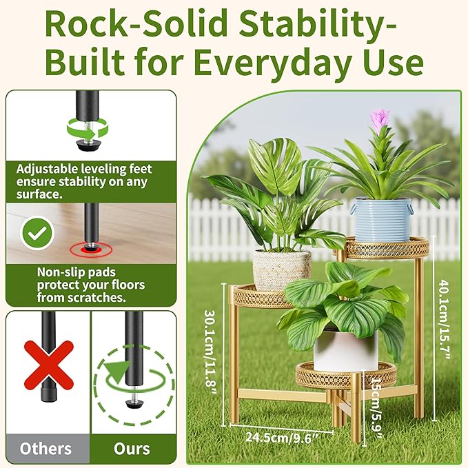 Metal Plant Stand Indoor Outdoor, 3 Tier Corner Tall Plant Shelf for Multiple Plants, Tiered Plant Stand, Heavy Duty Flower Holder, Folding Tall Rack for Garden Patio Balcony - GoldWave