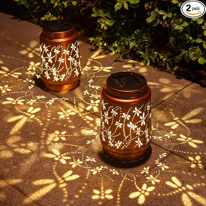 2 Pack Dragonfly Birthday Gifts for Women Mom Grandma Solar Lanterns Outdoor Waterproof Garden Decor Hanging LED Decorative Light for Patio Yard Lawn Gardening Gifts