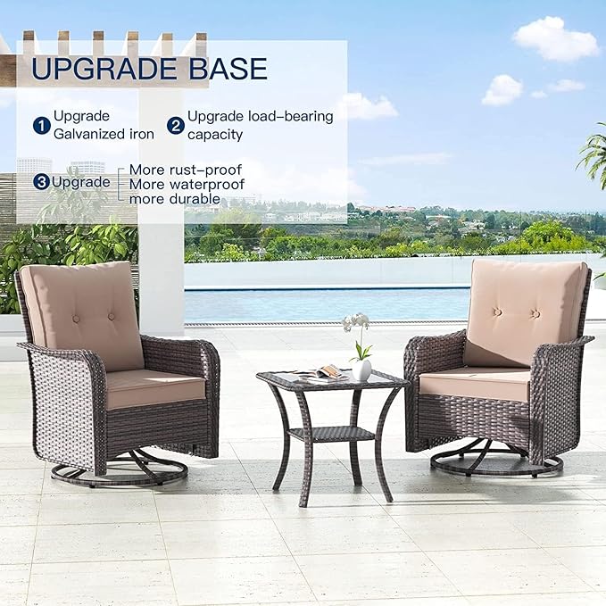 Kullavik 9 Pieces Outdoor Patio Furniture Set,PE Wicker Rattan Sectional Sofa Patio Conversation Sets with Swivel Rocking Chairs Set,Sand