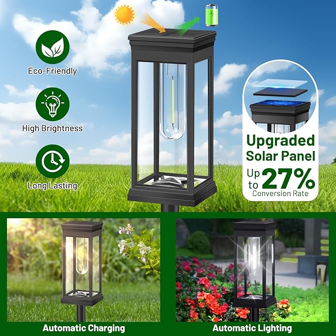 BesLowe Upgraded Solar Pathway Lights Outdoor, 8-Pack Large LED Solar Light Outdoor Waterproof, Super Bright Outside Lights for Yard, Sun-Powered Landscape Lighting for Garden Walkway, Cool White