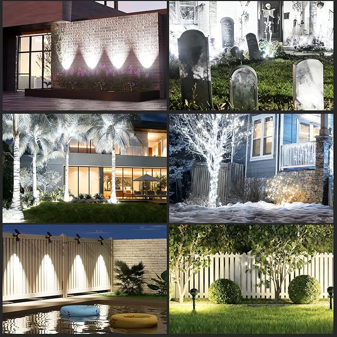 T-SUN Solar Spotlights, 4 LED Solar Powered Landscape Spotlights Waterproof Outdoor Lights Auto ON/OFF for Garden, Driveway, Yard, Patio, Pool Area (White-4 Pack)
