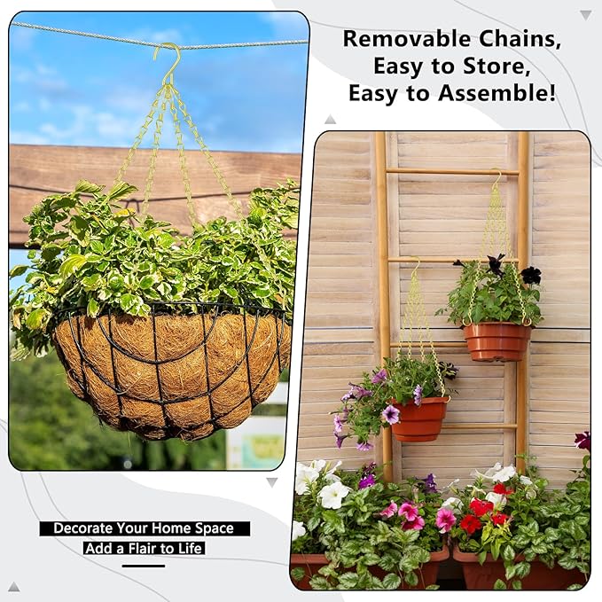 garini 3 Pack, 23 Inch Hanging Baskets Chain, Gold Hanging Chains with Hooks Flower Pot Chain Replacement Plant Hangers for Planters, Bird Feeders and Lanterns
