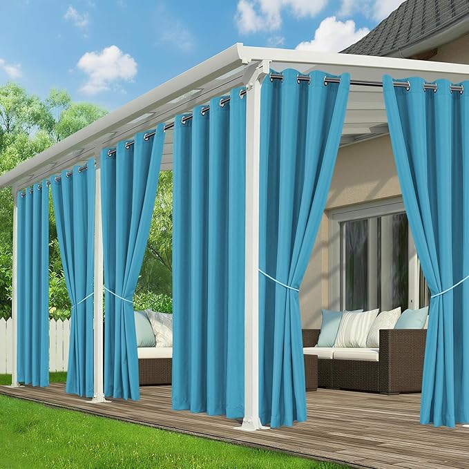 Patio Curtains Outdoor Waterproof - 6 Panels Privacy Weatherproof Outside Curtains with Grommets for Pergola, Gazebo, Porch, Cabana, Balcony, 54 x 95 Inch, Teal