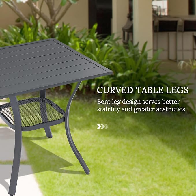 VICLLAX Patio Set for 2, Outdoor Dining Set Includes 28" Small Outdoor Table and 2 Stackable Sling Chairs, Grey Tabletop and Grey Fabric