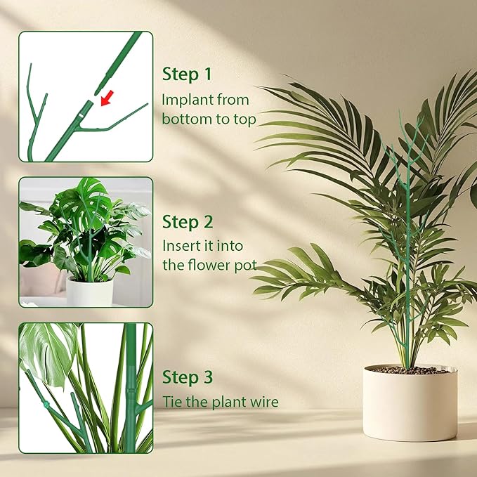 15 Pack Stackable Plant Supports Stakes, Sturdy Garden Trellis for Climbing & Vining Plants, Monstera, Pothos & Philodendron - Reusable Plant Stakes for Indoor & Outdoor Potted Plants