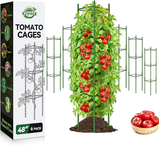 Halatool 6 Pack Tomato Cages for Garden, 48 Inch Adjustable Tomato Cage Plant Support, Garden Plant Stakes Trellis for Climbing Plants Pots Vegetables Flowers Fruits