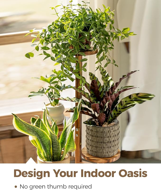 Bamworld 3 Tier Plant Stand Indoor, Corner Wood Plant Shelf for Multiple Plants, Small Tiered Round Flower Stand for Patio Garden Balcony Living Room Bedroom, Brown