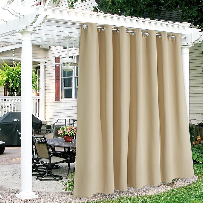 RYB HOME Extra Wide Outdoor Curtains for Patio Waterproof Heavy Duty Thermal Insulated in Summer Full Coverage Privacy for Gazebo, Cabana & Pergola, W100 x L90, Biscotti Beige, 1 Panel