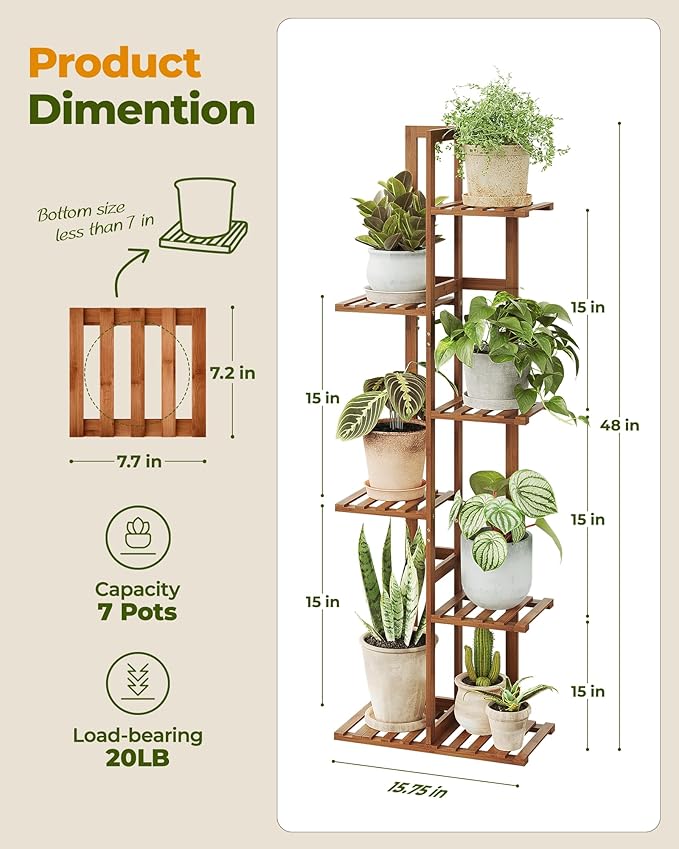 Bamworld Bamboo Plant Stand Indoor 6 Tiered Plant Shelf Outdoor Corner Plant Rack for Multiple Plants Flower Stand Plant Holder for Living Room Bedroom Balcony Patio Garden 48 Inch Tea Brown