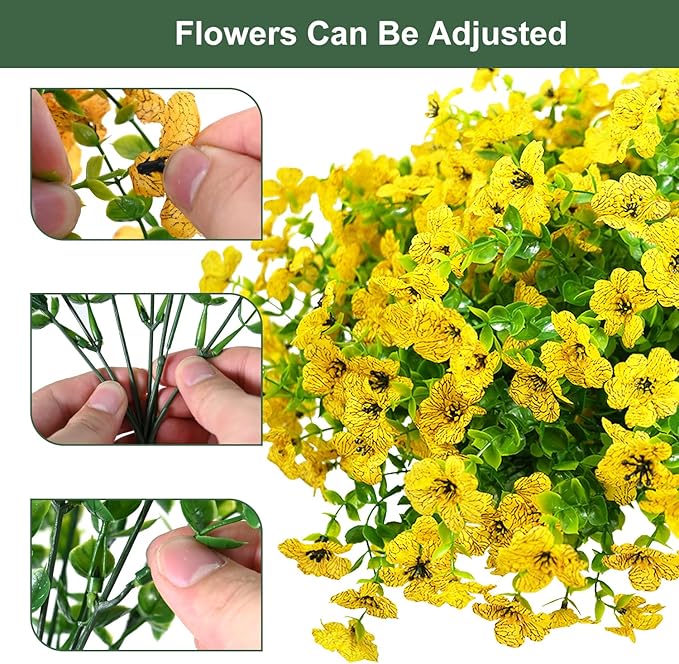 Artificial Flowers for Outdoor, UV Resistant Fake Silk Flowers, Realistic Faux Plants for Outside Indoor Porch Patio Window Box Planter Home Decor (16, Yellow)