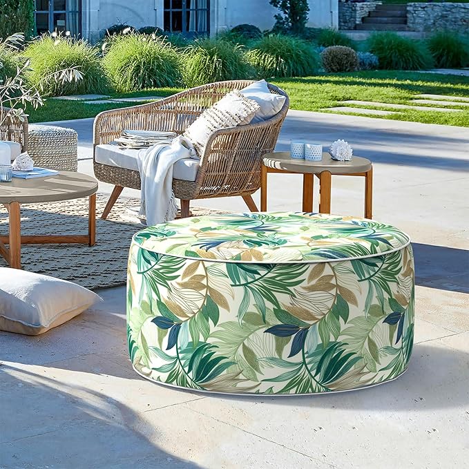 LVTXIII Inflatable Stool Ottoman Footrest with Handle, Decorative Fade-Resistant Foot Stool, Indoor or Outdoor Pouf for Home Garden and Camping Use, 31x31x14, Lush Leaf Green