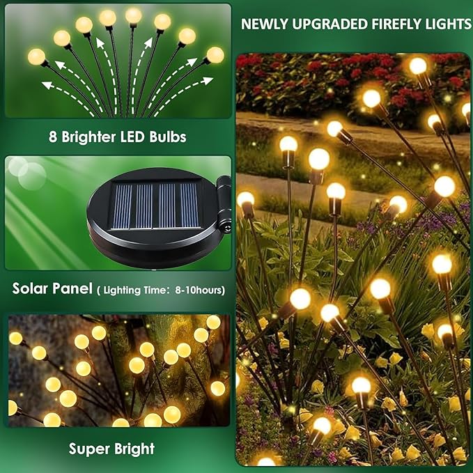 12-Pack Garden Solar Lights, 96 LED Solar Lights Outdoor for Garden Decor, Waterproof Firefly Light Outdoor (Sway by Wind), Swaying Light for Outside Yard Pathway Landscape Decorations (Warm White)