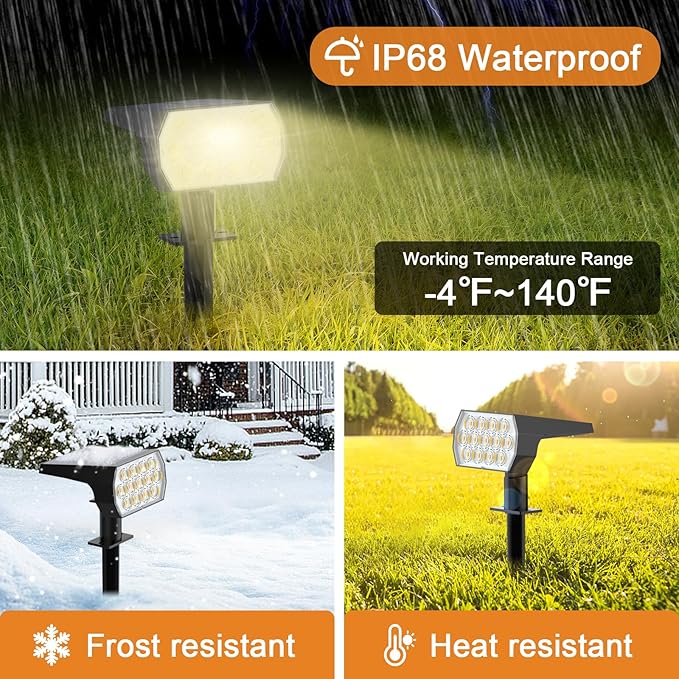 WELALO Solar Spot Lights Outdoor, [10 Pack/65 LED/3 Modes] 2-in-1 Solar Landscape Spotlights, Solar Powered Security Lights, IP68 Waterproof Wall Lights for Walkway Yard Garden Driveway(Warm White)