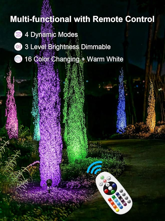 ZUCKEO All-in-One RGBW Landscape Lighting Kit, 5W Color Changing Low Voltage Landscape Lights with Transformer and 80FT Wire, LED Multi-Color Landscape Spotlights for Holiday Yard Garden House, 8Pack