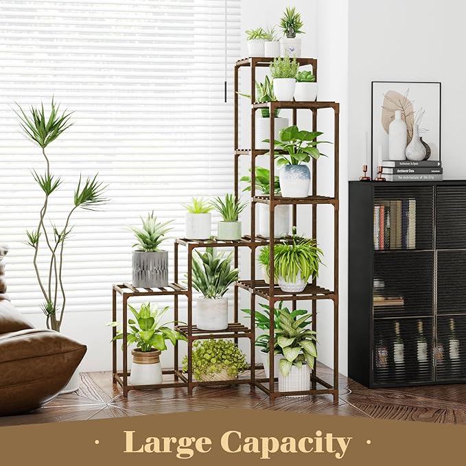 Bamworld 55“ Tall Plant Stand Indoor Outdoor Corner Plant Shelves Wood Plant Holder for Living Room Flower Stand Plant Rack for Multiple Plants Living Room Patio Balcony Garden