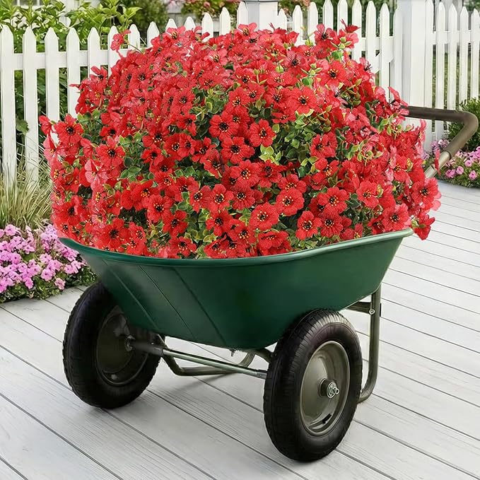 Artificial Flowers for Outdoor,Silk Flowers No Fade Fake Plastic Flowers UV Resistant Faux Plants for Outdoors Outside Front Porch Hanging Planter Window Box Garden Home Decoration,13 Pack(Red)