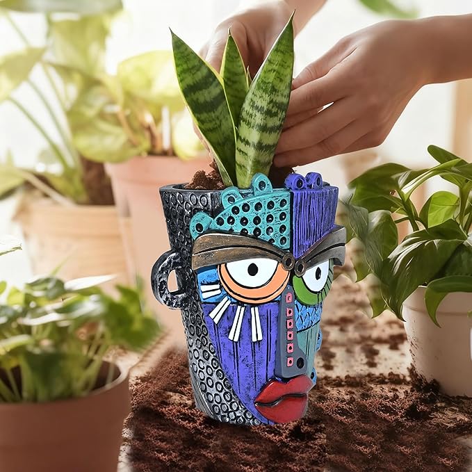 Abstract Face Planter Pots for Plants,Hand-Painted Colorful Flower Pots with Drainage,Indoor Outdoor Garden Decor Gift(Eclectic,Small)