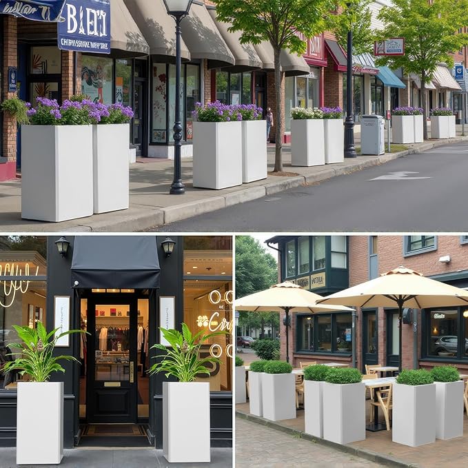 24 Inch Galvanized Steel Planter for Outdoor Plants, White Rectangle Outdoor Planters, Heavy Duty Flower Pot Modern Commercial Residential for Trees Patio Deck Yard Garden