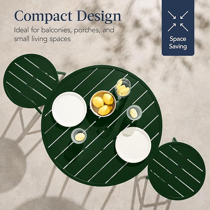 Best Choice Products 3-Piece Patio Dining Set, Bar Height, Outdoor Bistro Set, Outdoor Round Bar Table w/ 2 Bar Stools, Steel - Dark Green