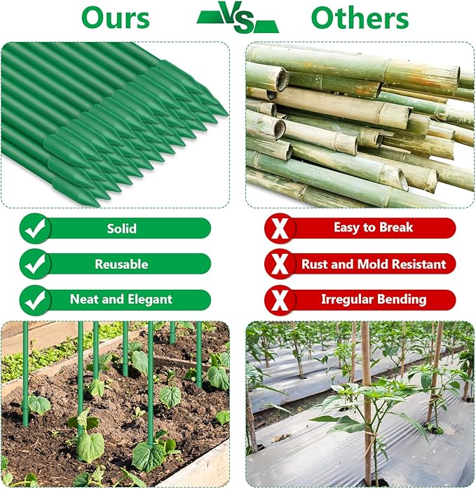 Lezmarket 80 Pack Garden Stakes(16" Each), Plant Support Stakes, DIY 4ft 5ft 6ft 7ft Sturdy Fiberglass Plant Sticks Support Garden Trellis for Growing Climbing Tomato Vegetables Flowers