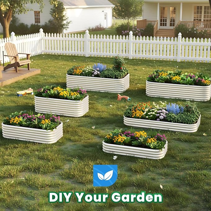 Quictent Galvanized Raised Garden Bed Kit, 8x4x1 ft Oval Metal Planter Box for Vegetables, Strengthened by Crossbar, Beige, 2PCS