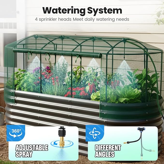 Quictent Galvanized Raised Garden Bed Kit with Self Watering System and Mesh Cover, Large Oval Metal Outdoor Planter Garden Boxes for Vegetables Herbs Flowers, 8x3x2Ft