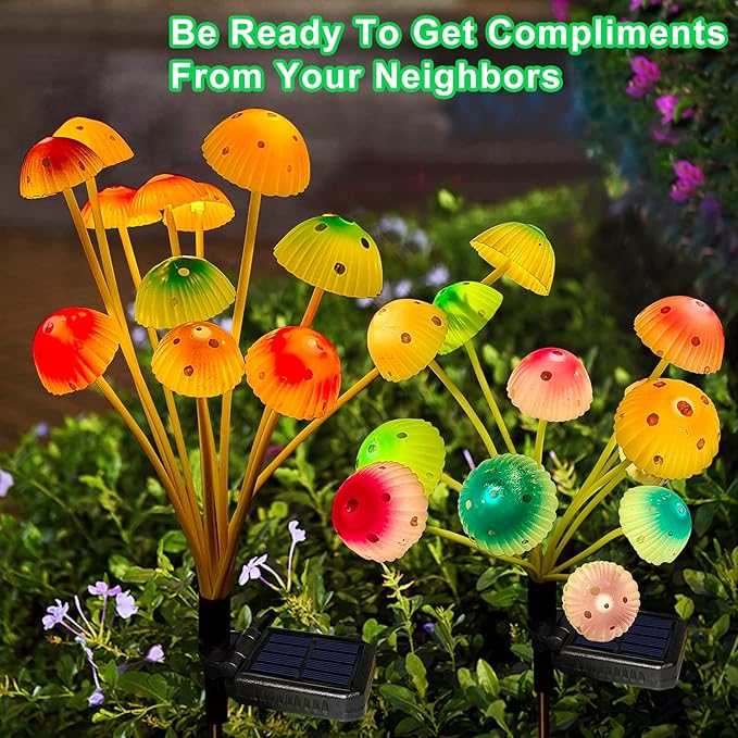 Kohlrabi Solar Garden Lights, 4 Pack Solar Mushroom Lights Outdoor, Upgraded 48LED Mushroom Light Yard Decor Outside Waterproof, Garden Decor for Lawn Front Porch Patio Backyard