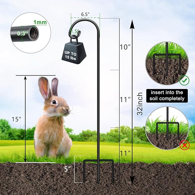 FEED GARDEN Adjustable 32 Inch Small Shepherd Hooks for Outdoor, Garden Hooks for Lanterns, Sheperd Hook for Hanging Plants, Bird Feeders, Solar Lights, Mason Jars, Weddings Decor,1 Pack