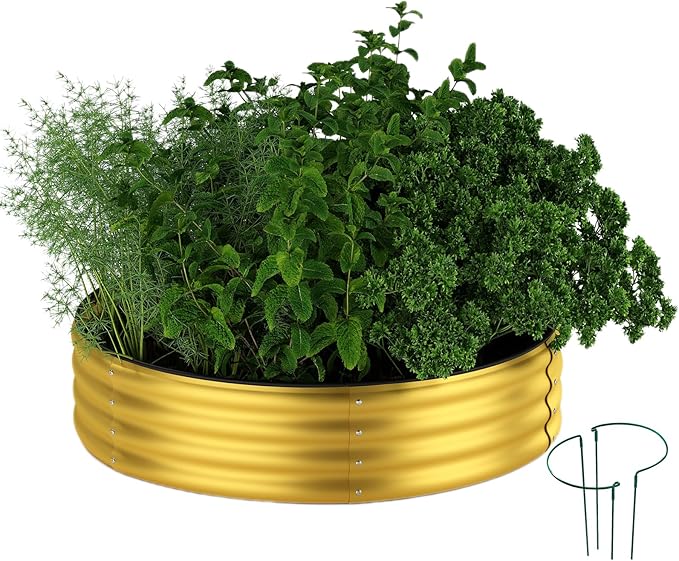 Garden Box Raised Flower Bed Galvanized Metal Planter Round Raised Garden Bed Kit for Gardening Outdoor 1PC Gold 2X2X1FT