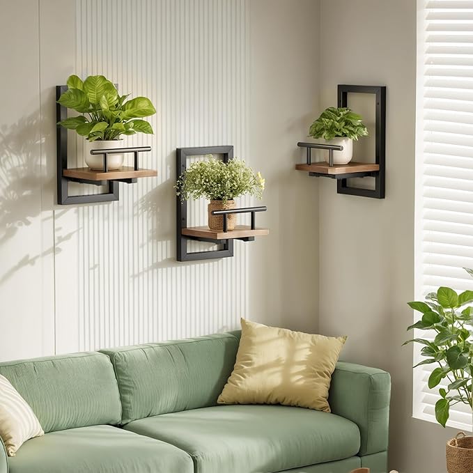 Floating Shelves for Wall, Plant Shelf Indoor, Wall Planters for Indoor Floating Plant Shelves for Bedroom, Living Room, Kitchen, Office, Bathroom Decor (2 Pack)