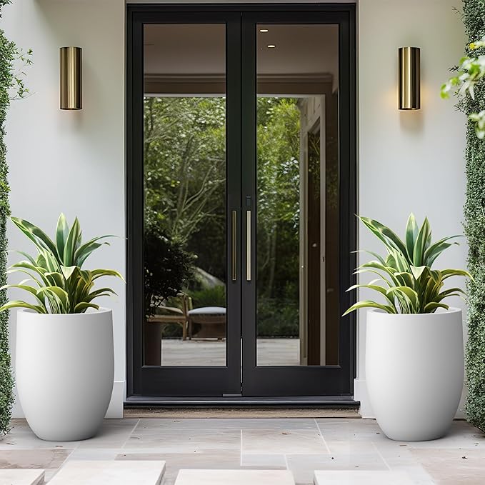 Kante 21.7 Inch Tall Concrete Planter, Large Indoor Outdoor Plant Pot with Drainage, Smooth White Finish with Painted Interior, Ideal for Porch, Home, Garden, Patio