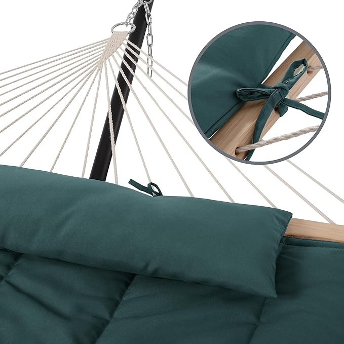 SUNCREAT Hammocks Two Person Hammock with 12ft Stand Included, Max 475lbs Capacity, Heavy Duty Free Standing Hammock, Dark Green