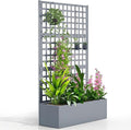 Outsunny Galvanized Raised Garden Bed with Trellis, Metal Planter Box with Drainage Holes, Outdoor Privacy Screen for Climbing Plants, Vegetable, Vines, 43" x 16" x 70", Gray Wood Effect