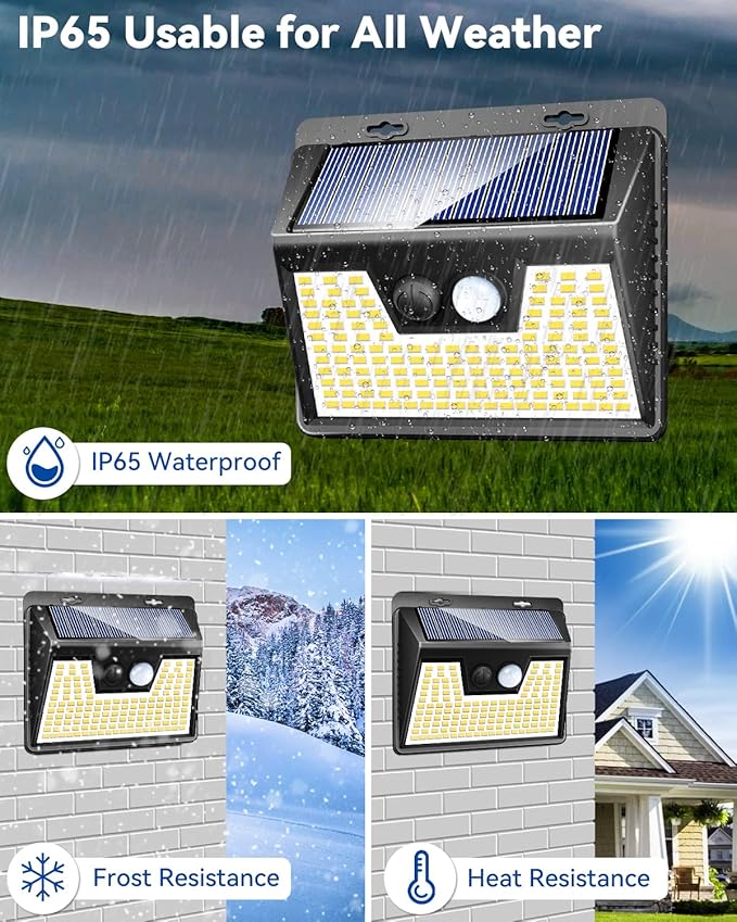 Peasur Solar Lights Outdoor Waterproof [3 Pack/140LED], Warm White Motion Sensor Lights Dusk to Dawn, 3 Modes Solar Fence Security Lighting for Wall Garden Yard Stair Outside
