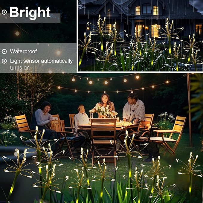Solar Garden Lights Decor: Gardening Gifts for Women Mothers Day Warm White - Waterproof Twinkling Swaying Firefly Solar Lights Outdoor with 2 Modes for Yard Patio Pathway Decoration 4-Pack