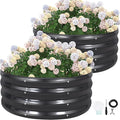 G GOOD GAIN Round Raised Garden Bed - 2Pcs 3x3x1ft Galvanized Steel Planter Boxes Outdoor with Rubber Edge Trim | Metal Raised Beds for Gardening Vegetables Flowers Fruits Herbs (Dark Grey)