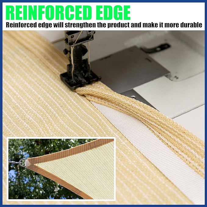 ShadeMart 12' x 20' Beige Sun Shade Sail UPF50 Rectangle Canopy Fabric Cloth Screen smTAPR1220, Water and Air Permeable & UV Resistant, Heavy Duty, Carport Patio Outdoor - (We Customize Size)