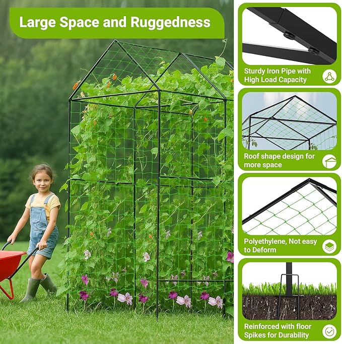 Metal Garden Arch Trellis for Climbing Plants Outdoor, 7.1FT Extra Tall Cucumber Trellis for Raised Bed, Plant Trellis for Vegetable Fruit Flower Vine（Black）