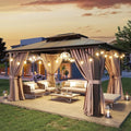 Aoxun 10'x12' Hardtop Gazebo, Aluminum Frame Permanent Pavilion with Light, Curtains and Netting, Outdoor Polycarbonate Gazebo, Double Roof Canopy, for Gardens, Patios, Lawns