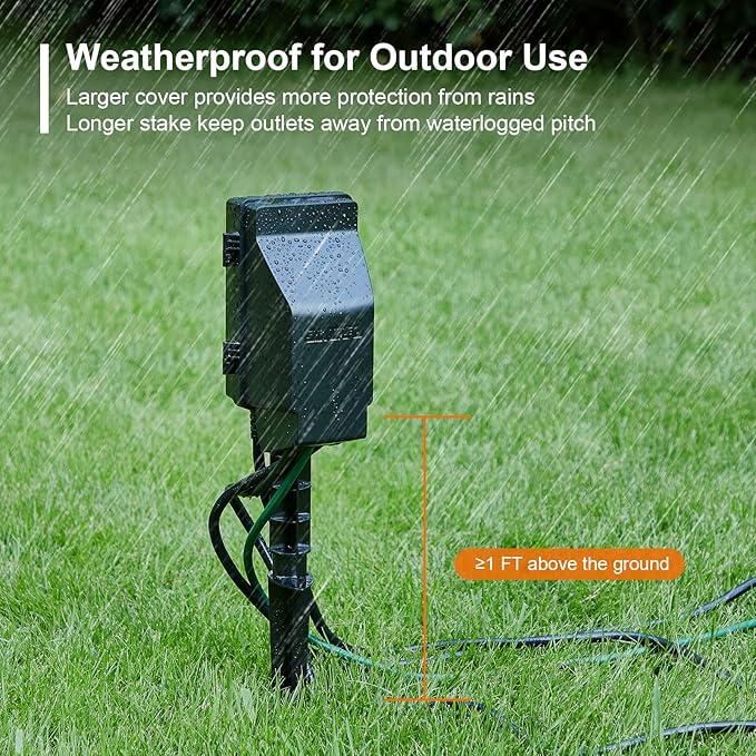 SURAIELEC Outdoor Power Stake, 24-Hour Mechanical Light Timer, Electrical Power Strip Weatherproof, 6FT Extension Cord Multiple Outlets Plug for Patio Lights, Halloween Decorations. Outdoor Light