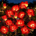 Brightown Outdoor Solar Flower Lights, 4 Pack Solar Garden Light with Larger & More Realistic Red Rose, Bigger Solar Panel, Waterproof Solar Lights Outdoor for Yard Garden Lawn Pathway Decoration